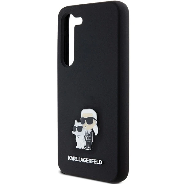Karl Lagerfeld KLHCS24SSMHKCNPK S24 S921 kietas dėklas juodos spalvos Silicone Karl&Choupette Metal Pin