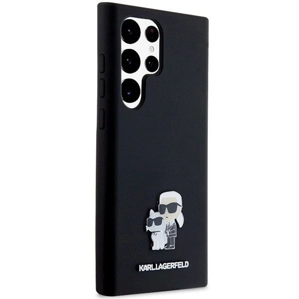 Samsung Galaxy S24 Ultra Karl Lagerfeld silikoninis dėklas Karl&Choupette Metal Pin (KLHCS24LSMHKCNPK) juodos spalvos