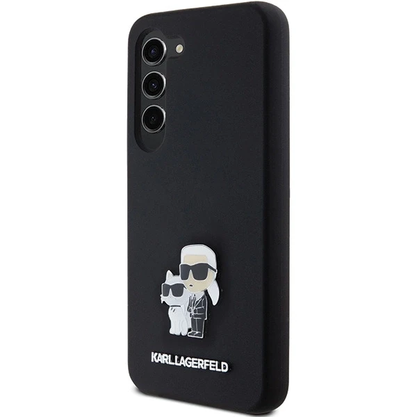 Karl Lagerfeld KLHCS24SSMHKCNPK S24 S921 kietas dėklas juodos spalvos Silicone Karl&Choupette Metal Pin