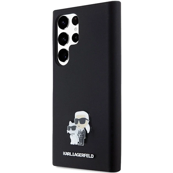 Samsung Galaxy S24 Ultra Karl Lagerfeld silikoninis dėklas Karl&Choupette Metal Pin (KLHCS24LSMHKCNPK) juodos spalvos