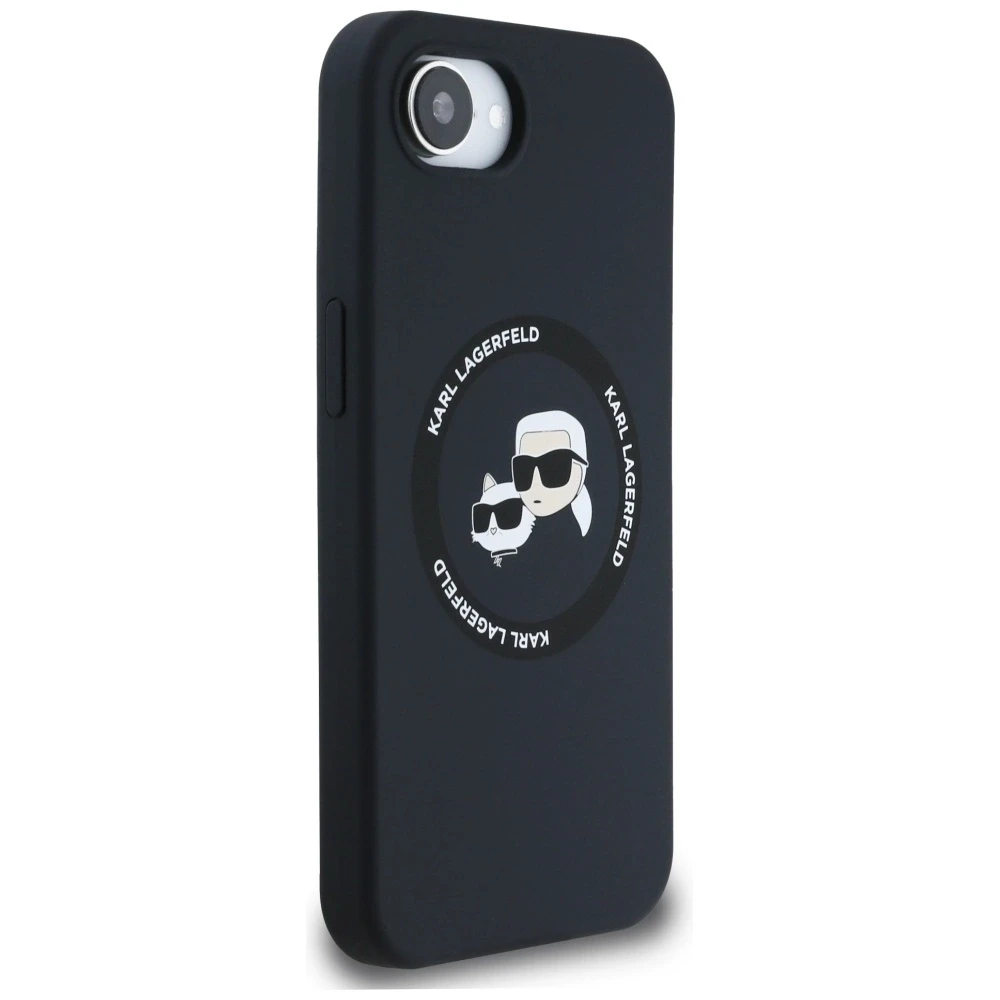 Karl Lagerfeld Liquid silikoninis K&CH Heads MagSafe Apple iPhone 16e dėklas telefonui juodos spalvos