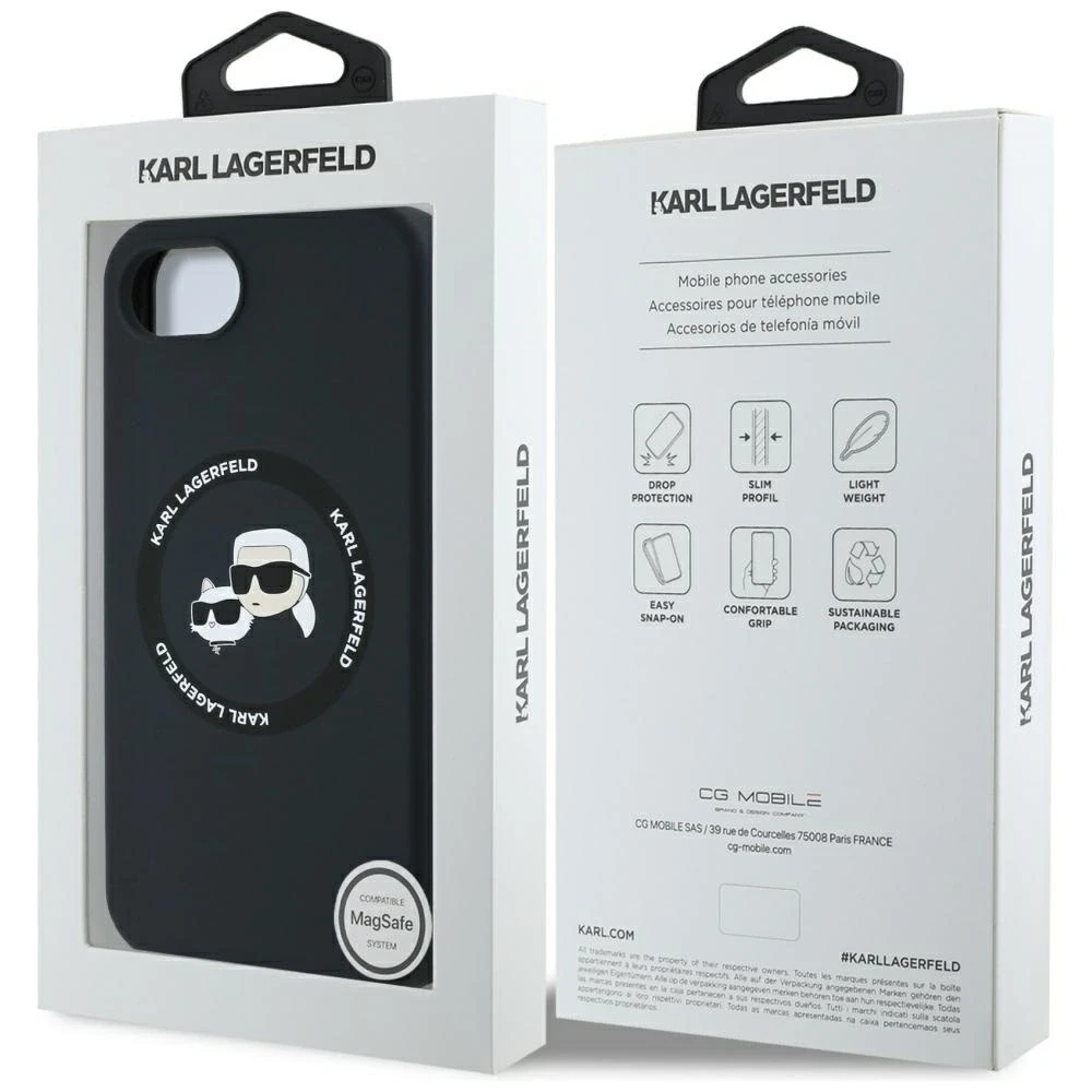 Karl Lagerfeld Liquid silikoninis K&CH Heads MagSafe Apple iPhone 16e dėklas telefonui juodos spalvos