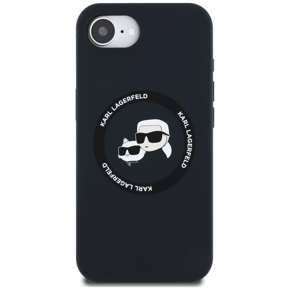 Karl Lagerfeld Liquid silikoninis K&CH Heads MagSafe Apple iPhone 16e dėklas telefonui juodos spalvos