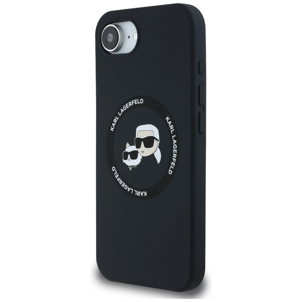 Karl Lagerfeld Liquid silikoninis K&CH Heads MagSafe Apple iPhone 16e dėklas telefonui juodos spalvos