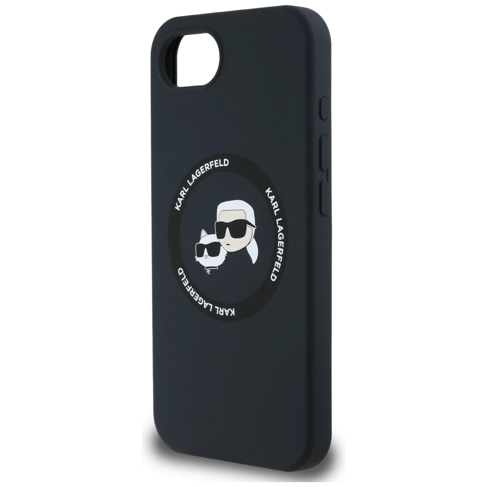 Karl Lagerfeld Liquid silikoninis K&CH Heads MagSafe Apple iPhone 16e dėklas telefonui juodos spalvos