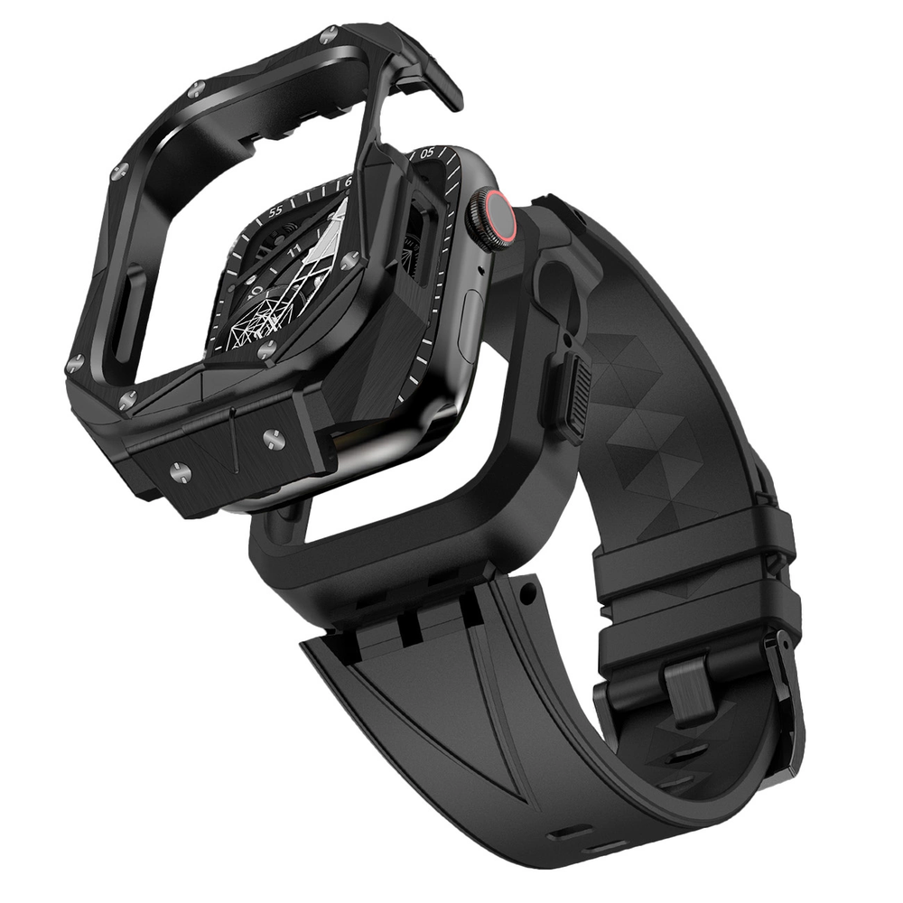 [GRĄŽINTA PREKĖ] „Kingxbar CYF140 2in1“ apsauginis dėklas „Apple Watch 9, 8, 7“ (45 mm) iš nerūdijančio plieno su dirželiu, juodas (Atnaujinta)