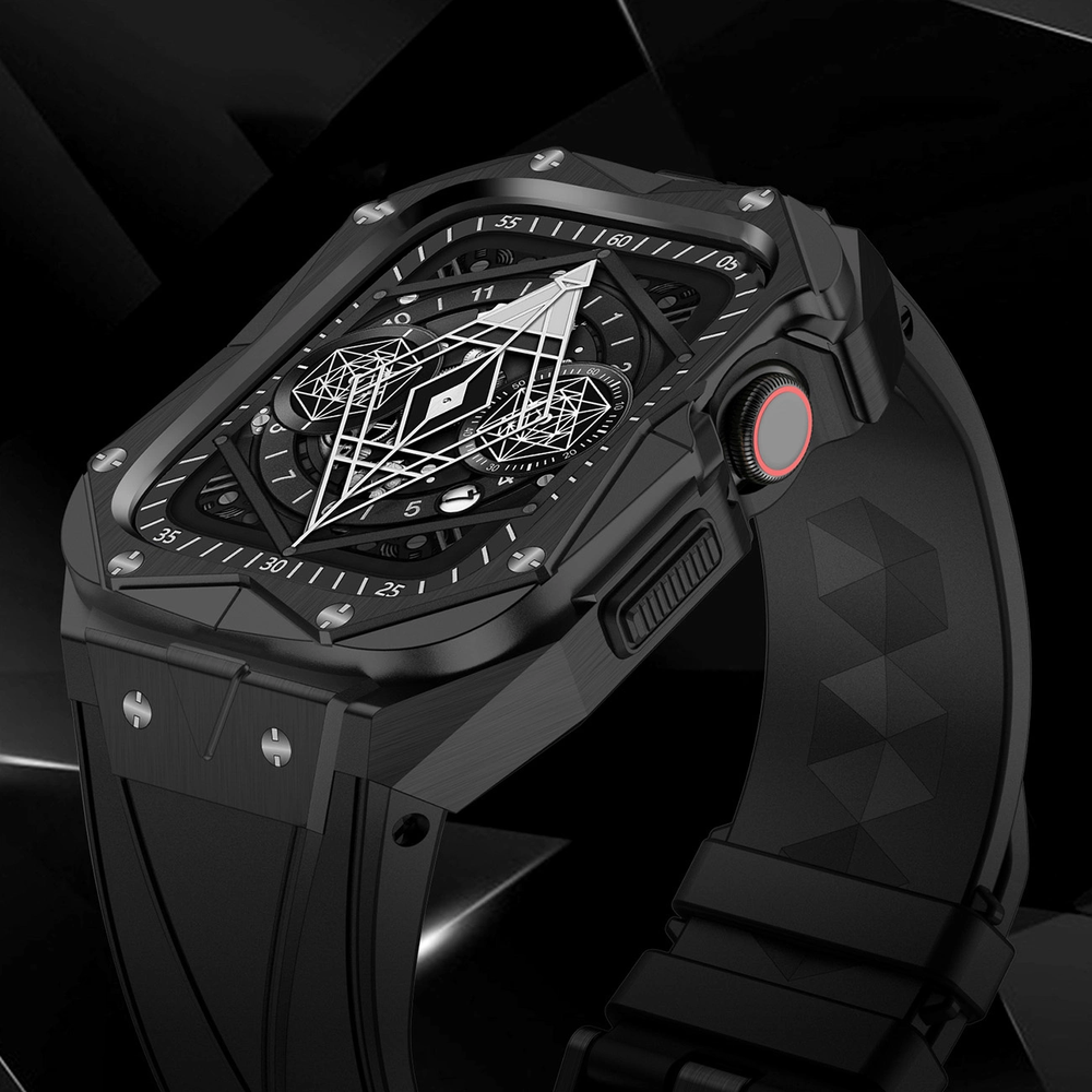 [GRĄŽINTA PREKĖ] „Kingxbar CYF140 2in1“ apsauginis dėklas „Apple Watch 9, 8, 7“ (45 mm) iš nerūdijančio plieno su dirželiu, juodas (Atnaujinta)