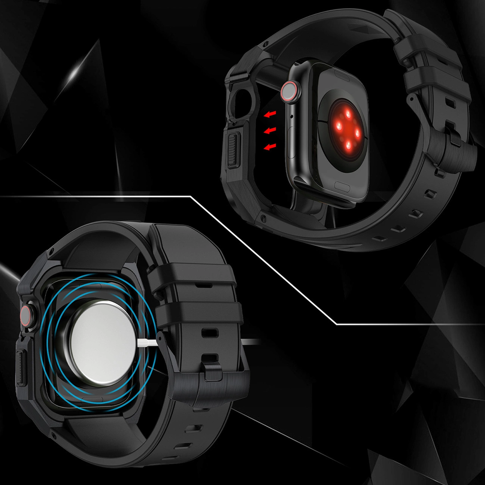 [GRĄŽINTA PREKĖ] „Kingxbar CYF140 2in1“ apsauginis dėklas „Apple Watch 9, 8, 7“ (45 mm) iš nerūdijančio plieno su dirželiu, juodas (Atnaujinta)