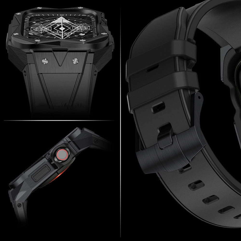 [GRĄŽINTA PREKĖ] „Kingxbar CYF140 2in1“ apsauginis dėklas „Apple Watch 9, 8, 7“ (45 mm) iš nerūdijančio plieno su dirželiu, juodas (Atnaujinta)
