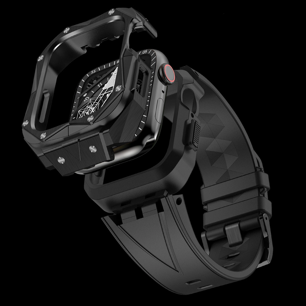[GRĄŽINTA PREKĖ] „Kingxbar CYF140 2in1“ apsauginis dėklas „Apple Watch 9, 8, 7“ (45 mm) iš nerūdijančio plieno su dirželiu, juodas (Atnaujinta)