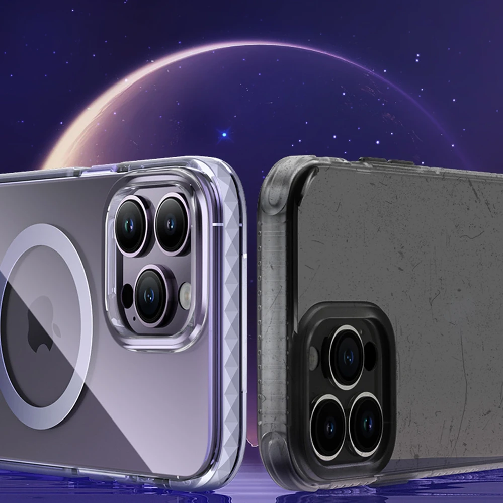 Kingxbar PQY Ice Crystal Series magnetic iPhone 14 Plus MagSafe dėklas telefonui sidabrinės spalvos