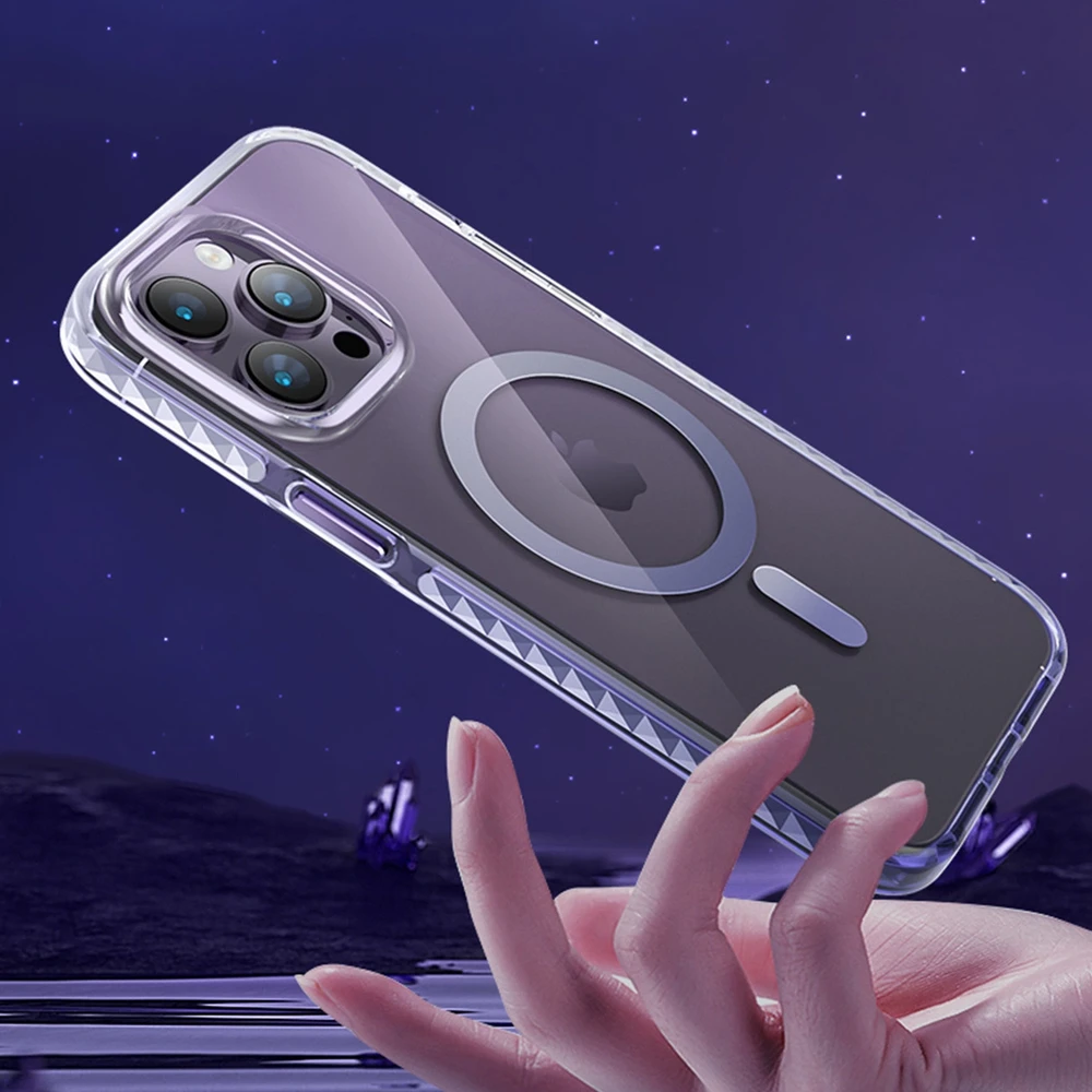 Kingxbar PQY Ice Crystal Series magnetic iPhone 14 Plus MagSafe dėklas telefonui sidabrinės spalvos