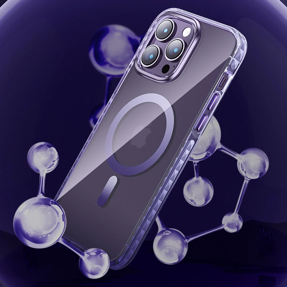 Kingxbar PQY Ice Crystal Series magnetic iPhone 14 Plus MagSafe dėklas telefonui sidabrinės spalvos