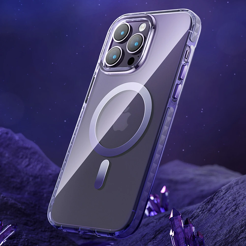 Kingxbar PQY Ice Crystal Series magnetic iPhone 14 Plus MagSafe dėklas telefonui sidabrinės spalvos