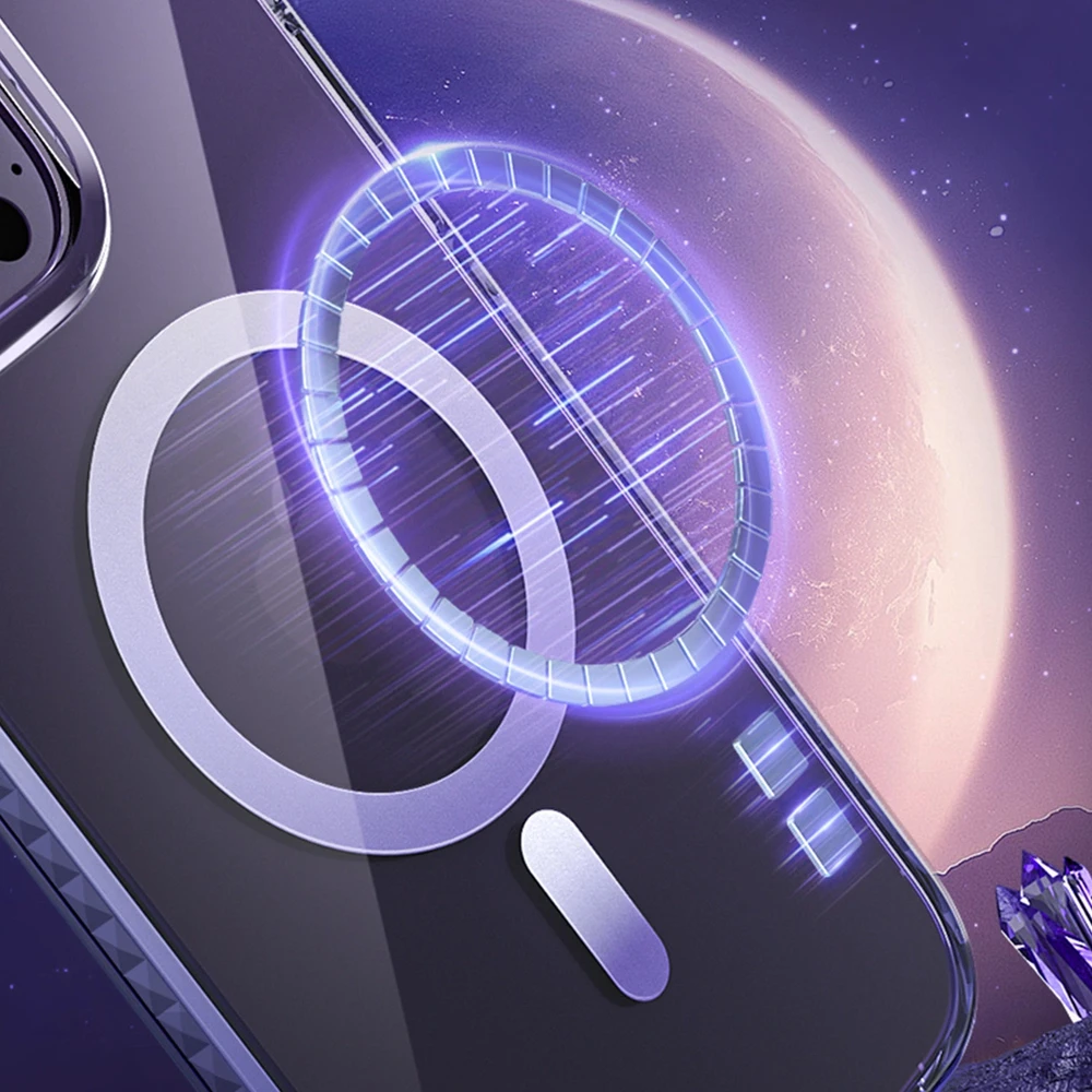 Kingxbar PQY Ice Crystal Series magnetic iPhone 14 Plus MagSafe dėklas telefonui sidabrinės spalvos