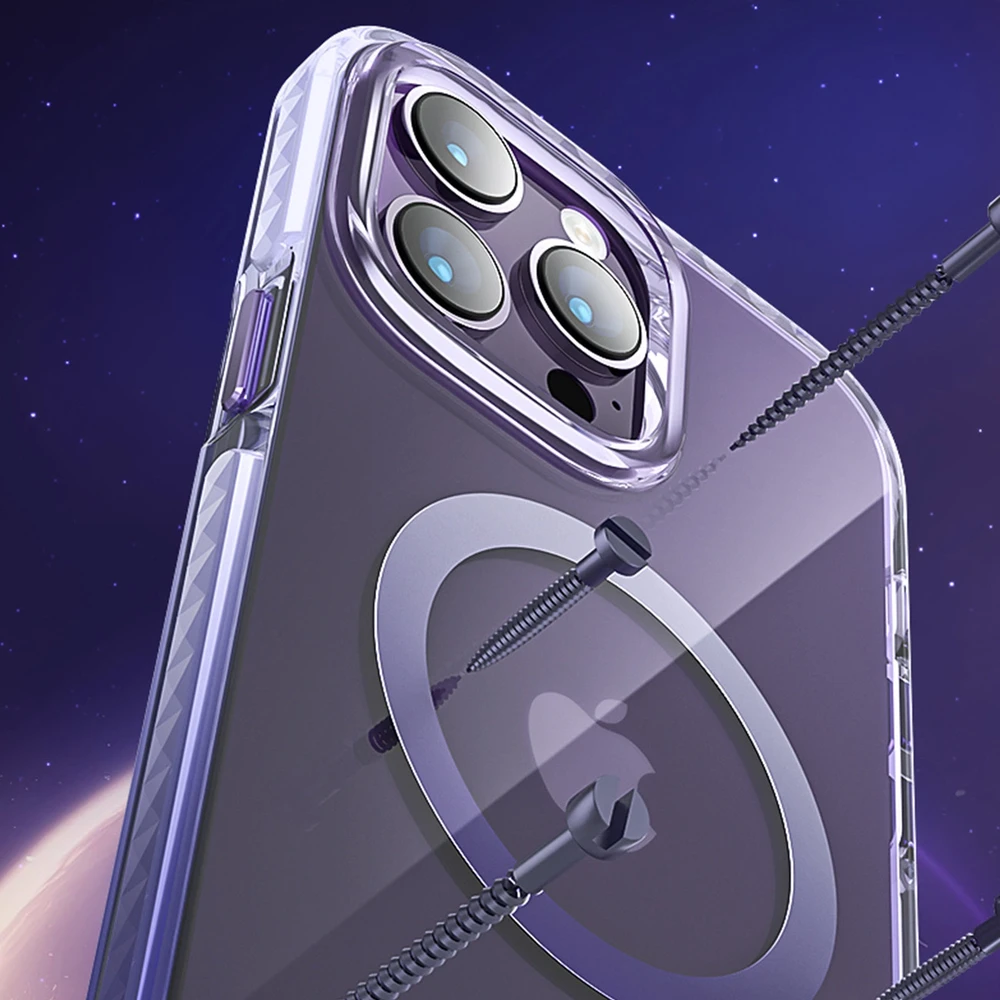 Kingxbar PQY Ice Crystal Series magnetic iPhone 14 Plus MagSafe dėklas telefonui sidabrinės spalvos