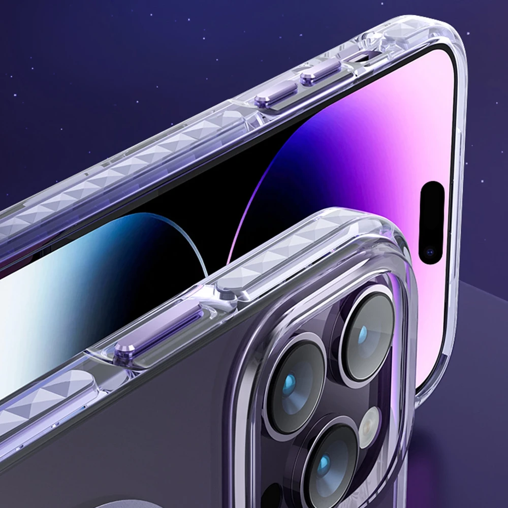 Kingxbar PQY Ice Crystal Series magnetic iPhone 14 Plus MagSafe dėklas telefonui sidabrinės spalvos