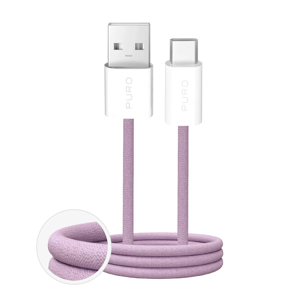 Puro Fabrik 2.0 10W USB-A – USB-C Braided Kabelis 1.5m – rožinės spalvos