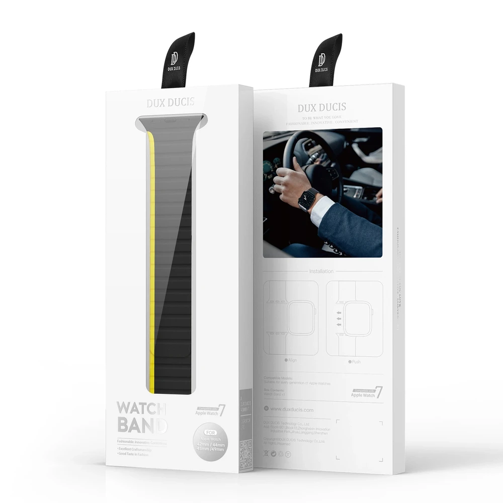 Magnetic Apple Watch SE, 9, 8, 7, 6, 5, 4, 3, 2, 1 (41, 40, 38 mm) Dux Ducis apyrankė (LD Version) – juodos ir geltonos spalvos