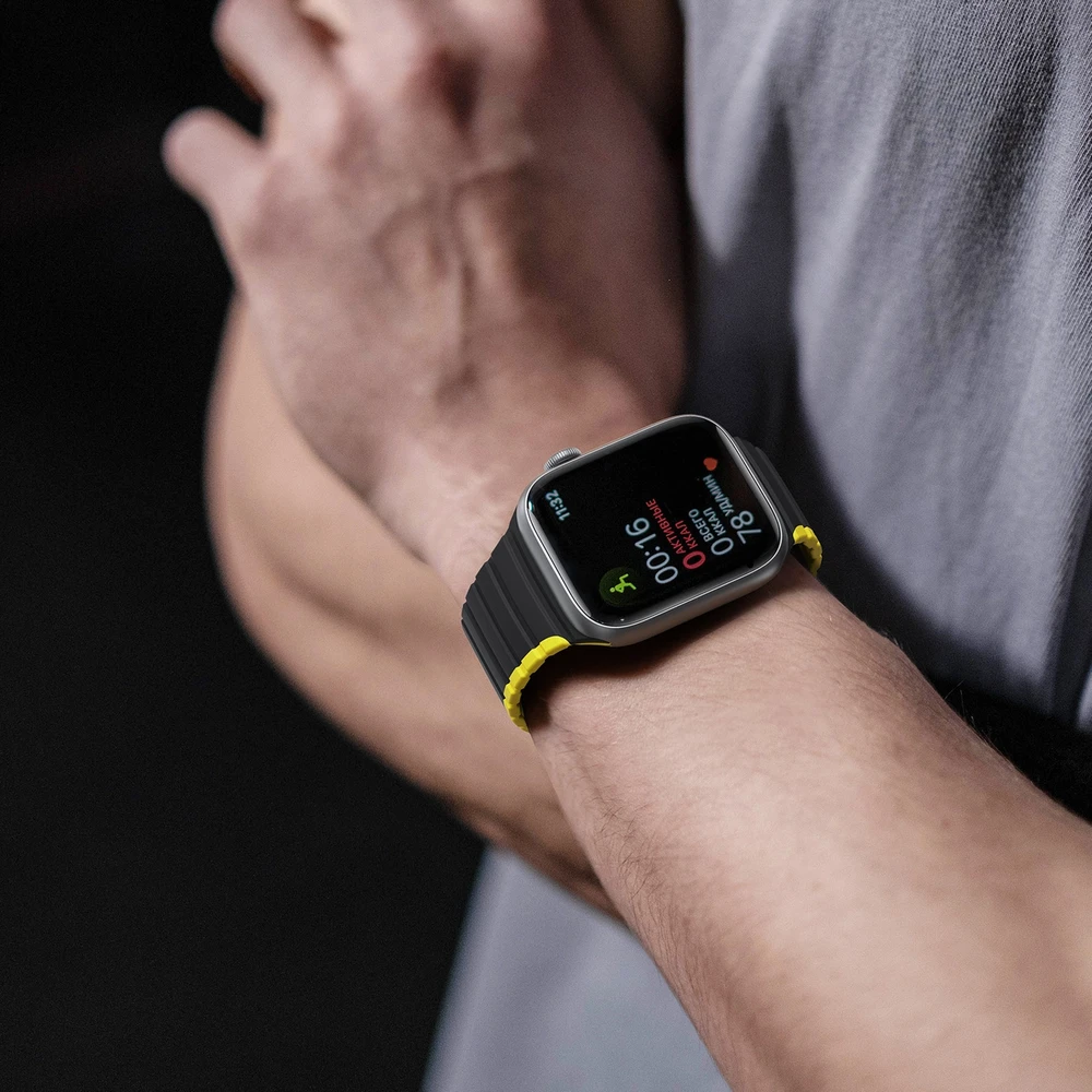 Magnetic Apple Watch SE, 9, 8, 7, 6, 5, 4, 3, 2, 1 (41, 40, 38 mm) Dux Ducis apyrankė (LD Version) – juodos ir geltonos spalvos