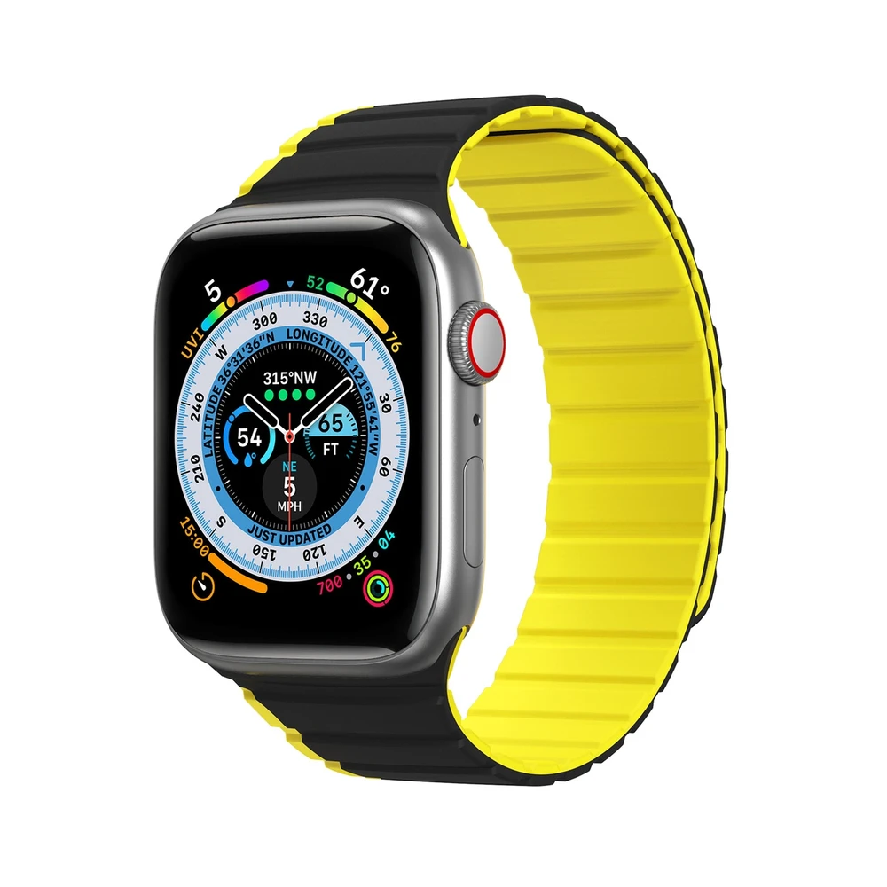 Magnetic Apple Watch SE, 9, 8, 7, 6, 5, 4, 3, 2, 1 (41, 40, 38 mm) Dux Ducis apyrankė (LD Version) – juodos ir geltonos spalvos