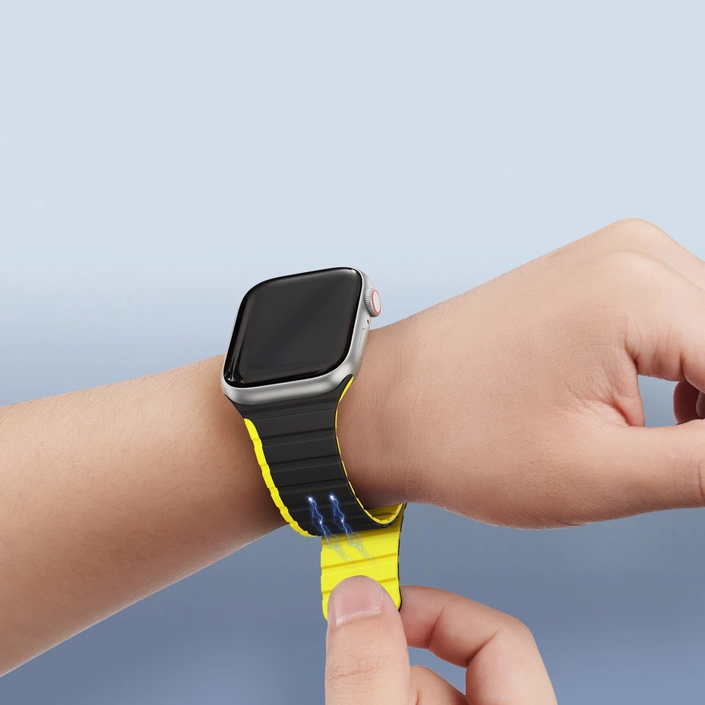 Magnetic Apple Watch SE, 9, 8, 7, 6, 5, 4, 3, 2, 1 (41, 40, 38 mm) Dux Ducis apyrankė (LD Version) – juodos ir geltonos spalvos