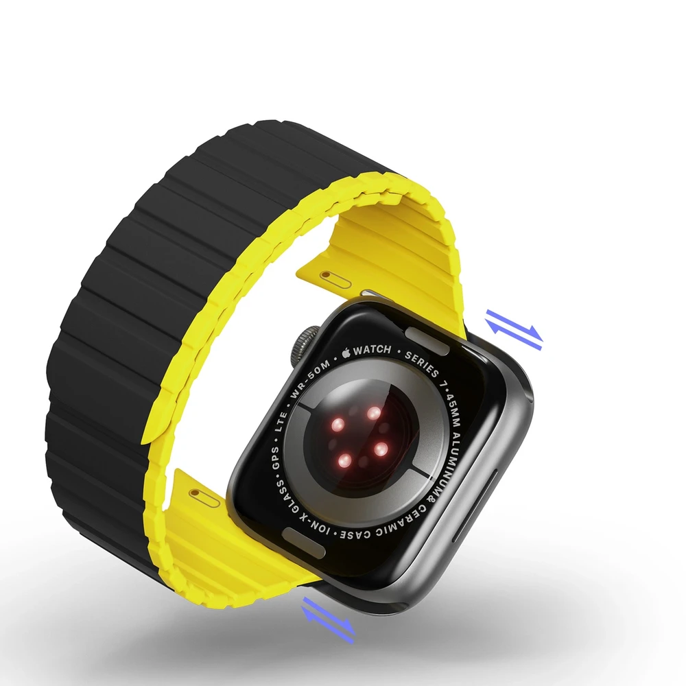 Magnetic Apple Watch SE, 9, 8, 7, 6, 5, 4, 3, 2, 1 (41, 40, 38 mm) Dux Ducis apyrankė (LD Version) – juodos ir geltonos spalvos