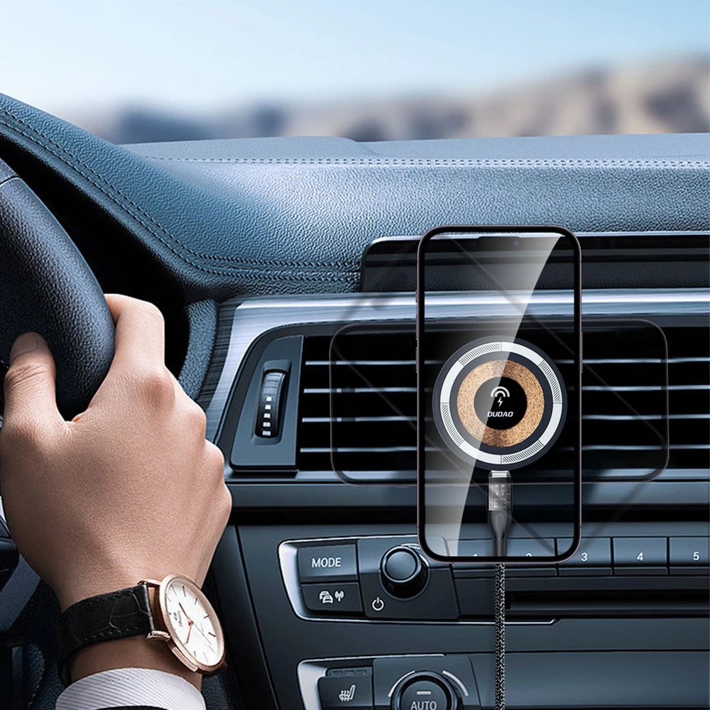 Magnetinis automobilinis laikiklis Dudao F12MAX+ su Qi indukciniu įkrovikliu, 15W (juodas)