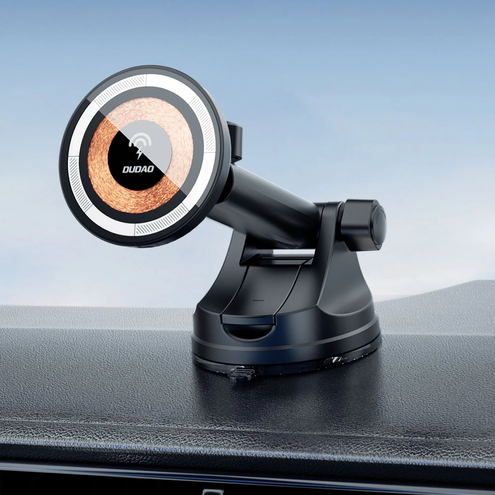 Magnetinis automobilinis laikiklis Dudao F12MAX+ su Qi indukciniu įkrovikliu, 15W (juodas)