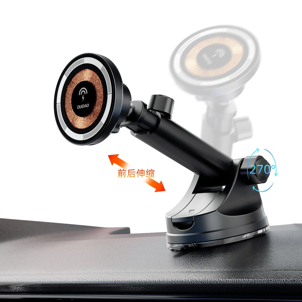 Magnetinis automobilinis laikiklis Dudao F12MAX+ su Qi indukciniu įkrovikliu, 15W (juodas)