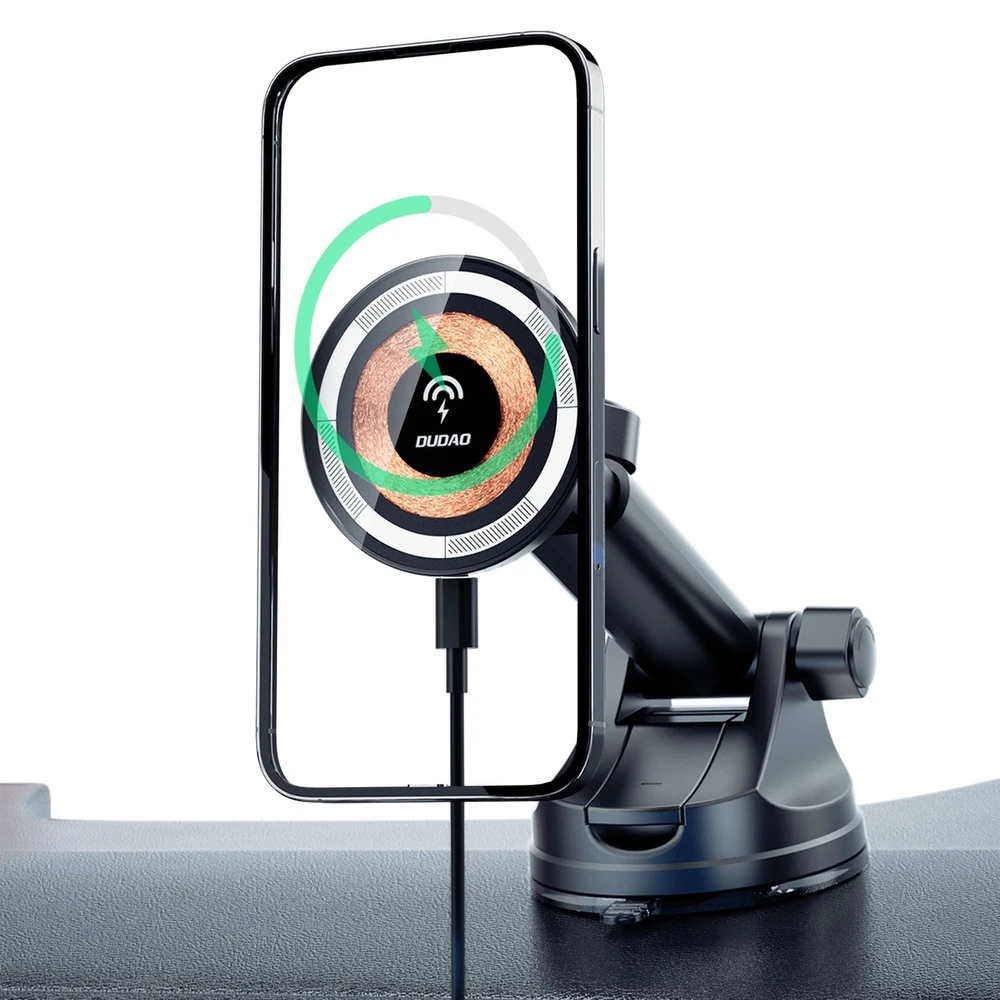 Magnetinis automobilinis laikiklis Dudao F12MAX+ su Qi indukciniu įkrovikliu, 15W (juodas)