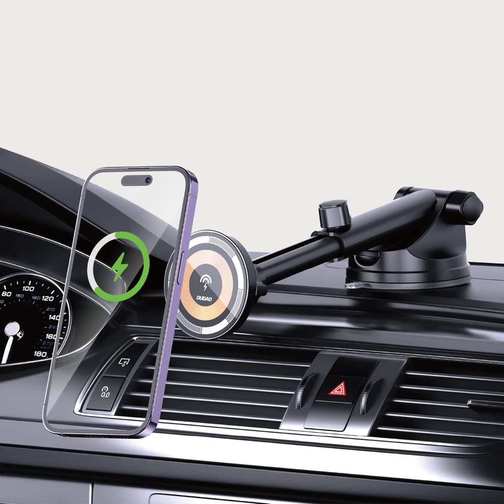 Magnetinis automobilinis laikiklis Dudao F12MAX+ su Qi indukciniu įkrovikliu, 15W (juodas)