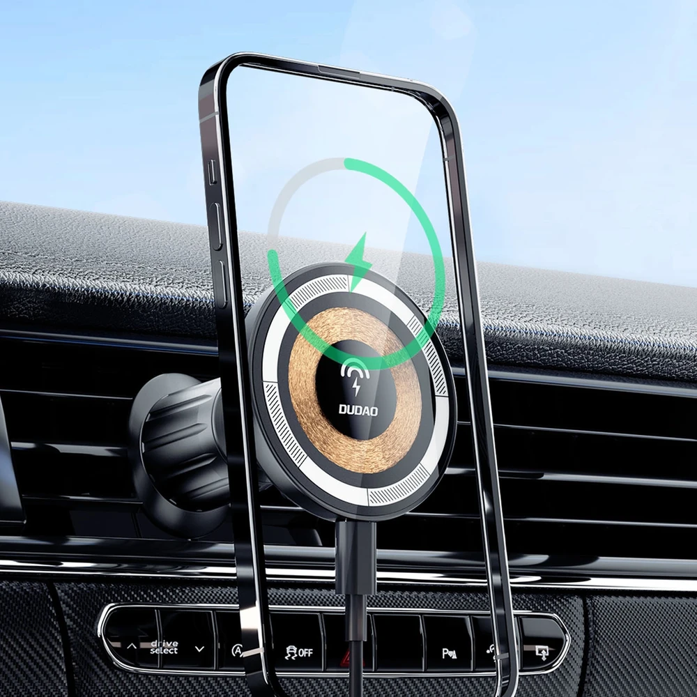 Magnetinis automobilinis laikiklis Dudao F12MAX+ su Qi indukciniu įkrovikliu, 15W (juodas)