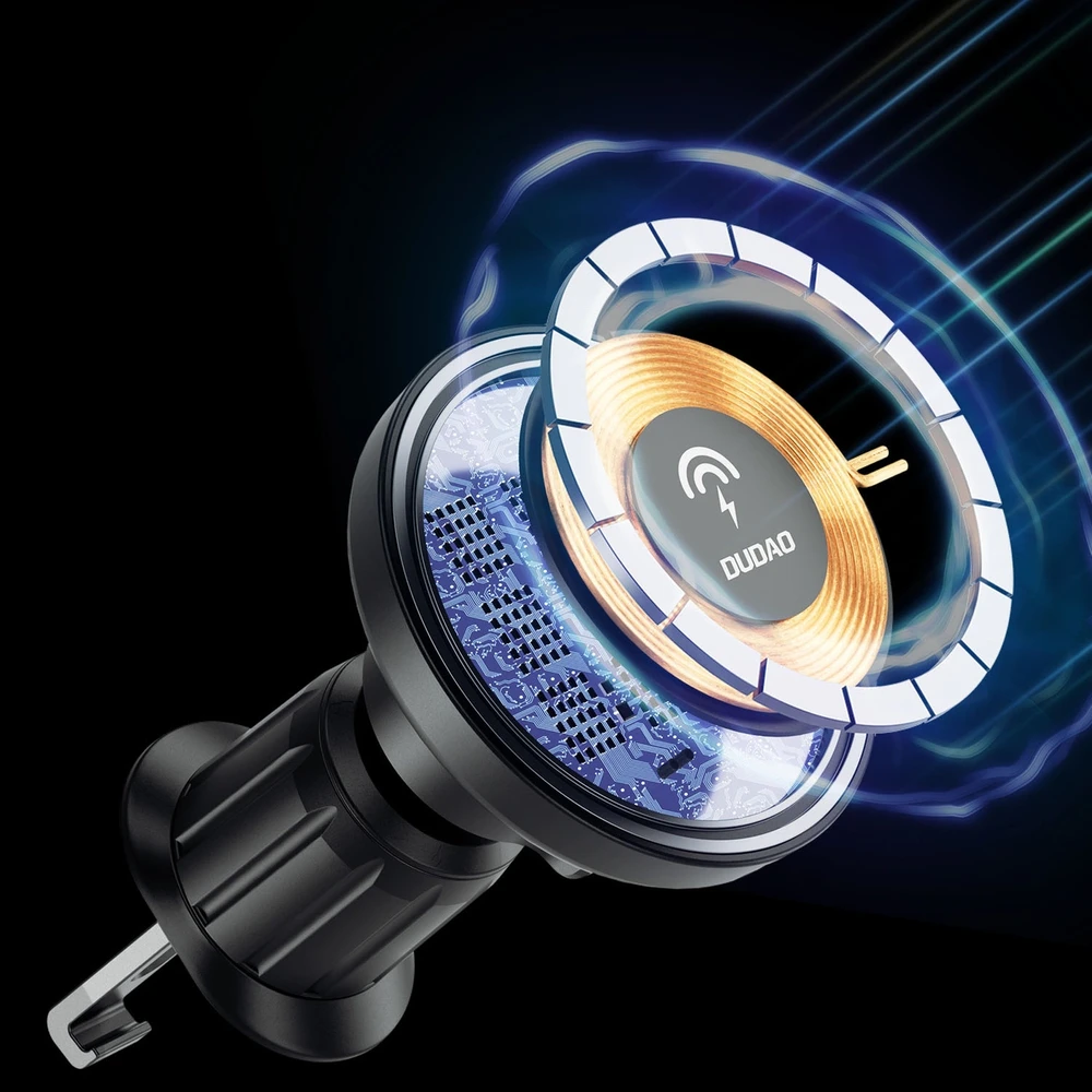 Magnetinis automobilinis laikiklis Dudao F12MAX+ su Qi indukciniu įkrovikliu, 15W (juodas)