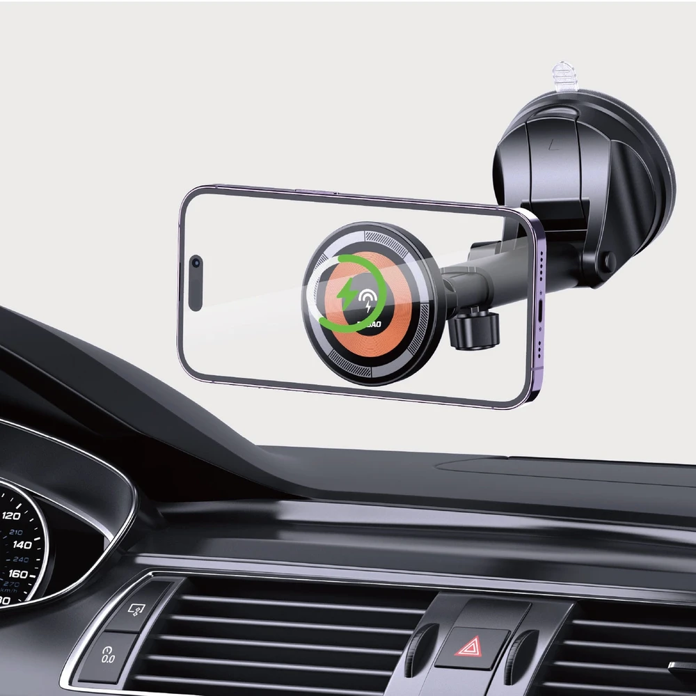 Magnetinis automobilinis laikiklis Dudao F12MAX+ su Qi indukciniu įkrovikliu, 15W (juodas)
