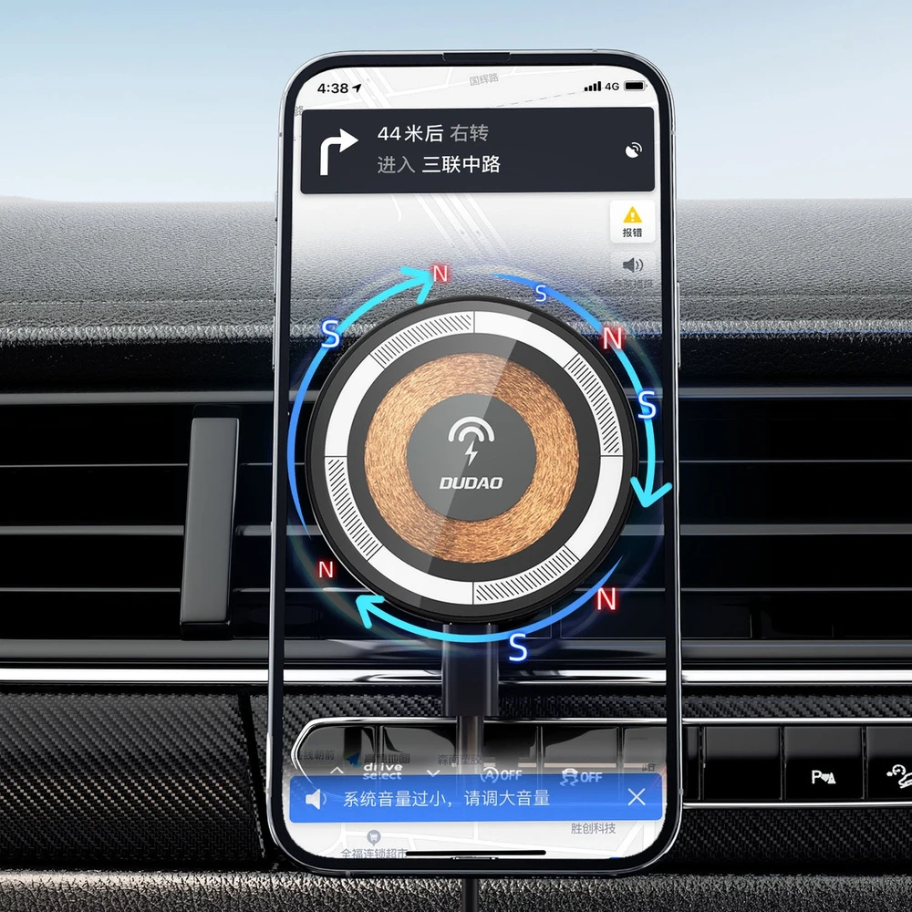 Magnetinis automobilinis laikiklis Dudao F12MAX+ su Qi indukciniu įkrovikliu, 15W (juodas)