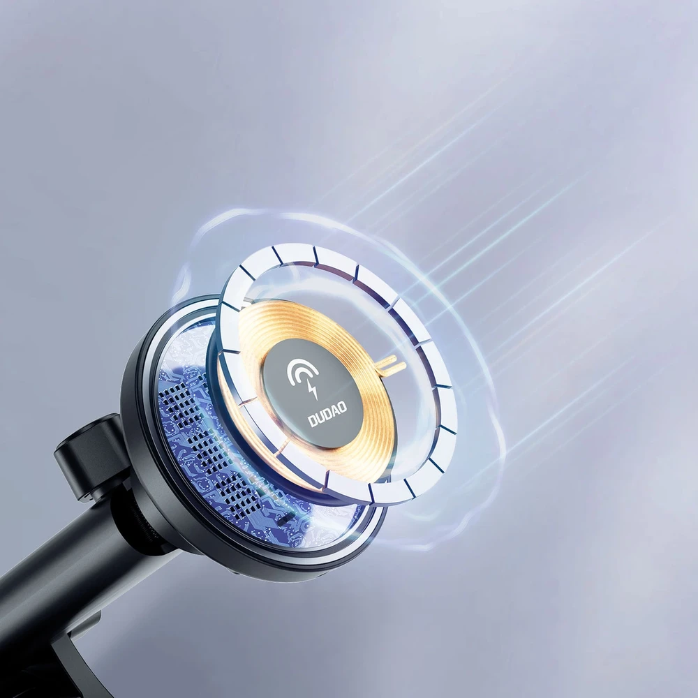 Magnetinis automobilinis laikiklis Dudao F12MAX+ su Qi indukciniu įkrovikliu, 15W (juodas)