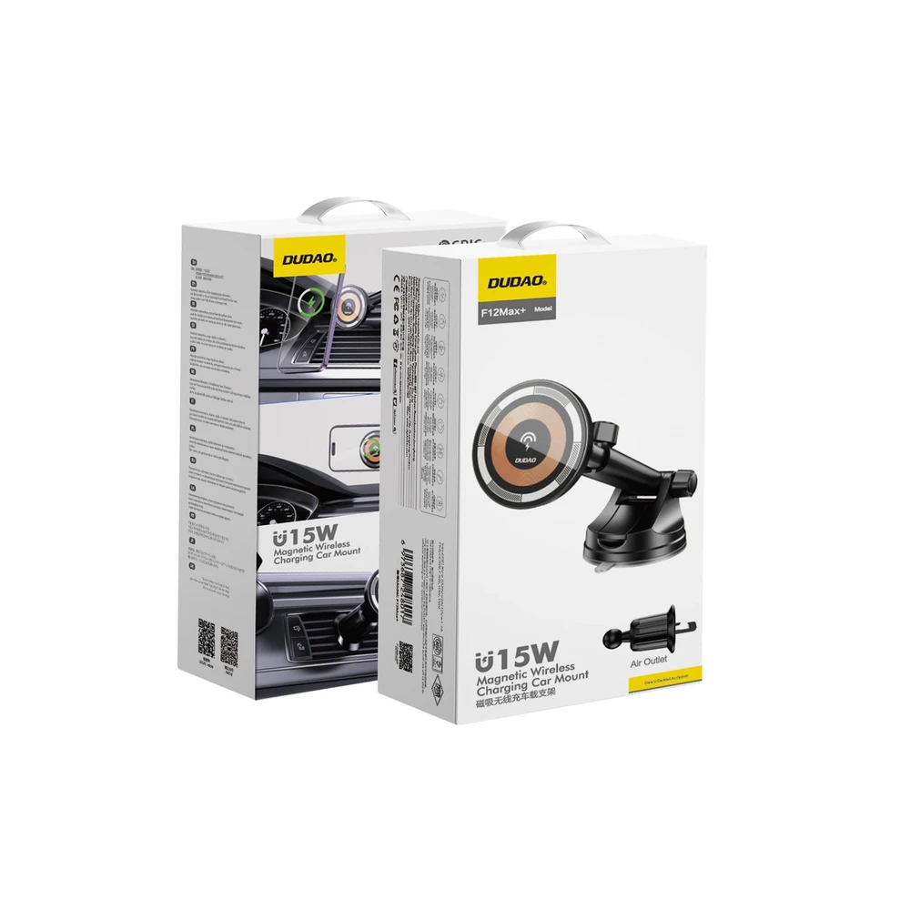 Magnetinis automobilinis laikiklis Dudao F12MAX+ su Qi indukciniu įkrovikliu, 15W (juodas)