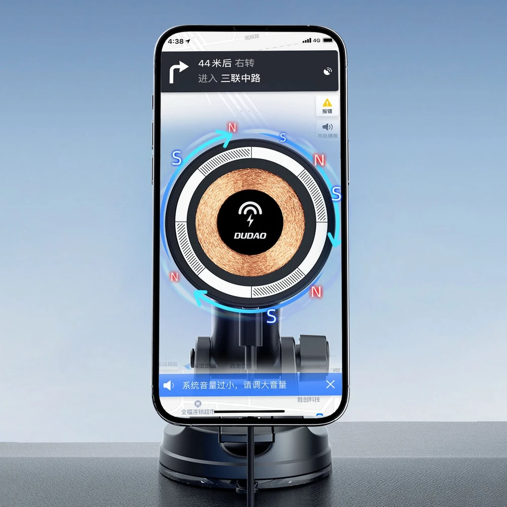Magnetinis automobilinis laikiklis Dudao F12MAX+ su Qi indukciniu įkrovikliu, 15W (juodas)