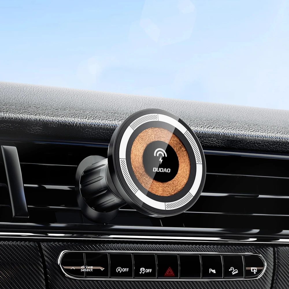 Magnetinis automobilinis laikiklis Dudao F12MAX+ su Qi indukciniu įkrovikliu, 15W (juodas)
