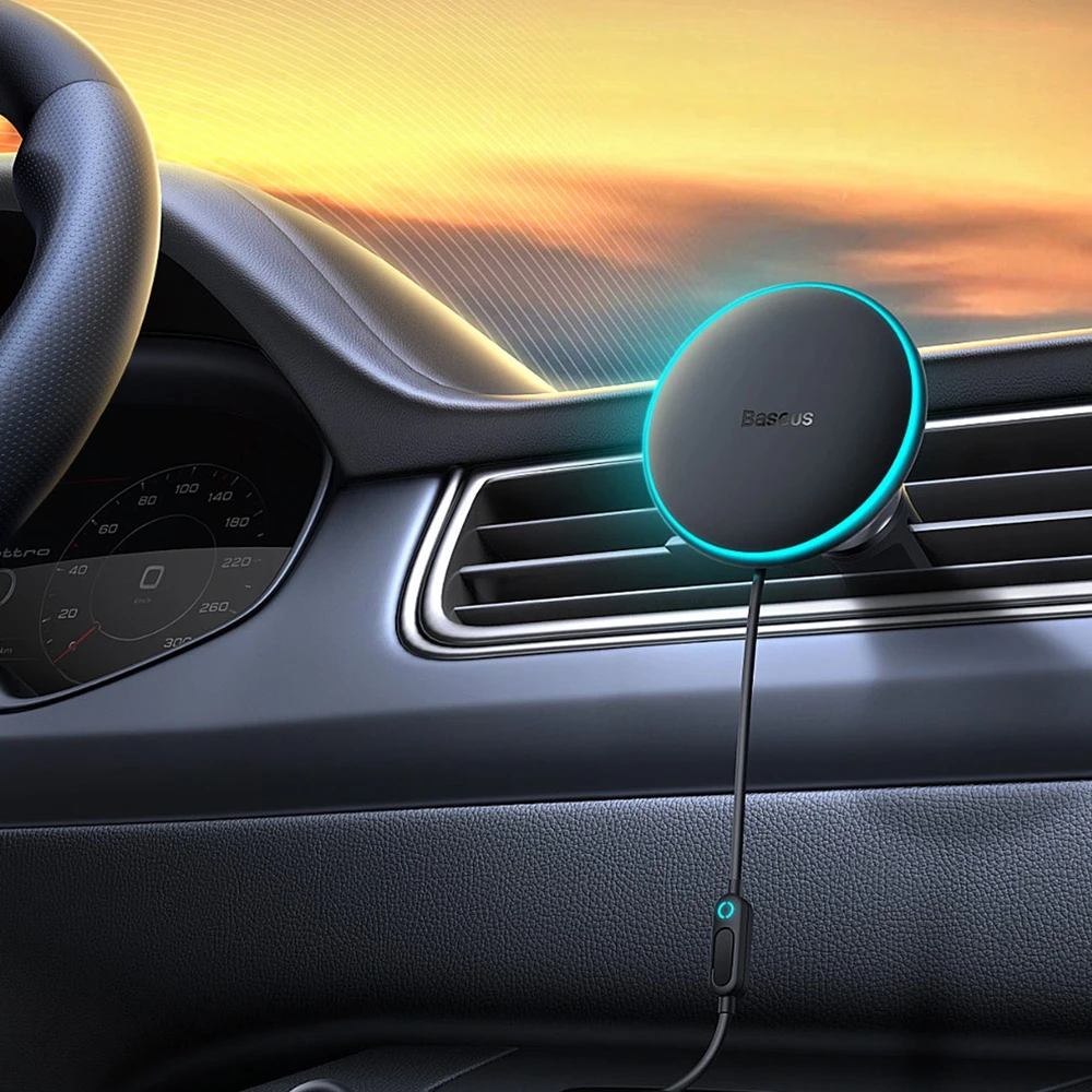 Magnetinis automobilinio telefono laikiklis Baseus CW01 prie ventiliacijos tinklelio su automobiliniu įkrovikliu USB-C, 15W + 25W (juodas)
