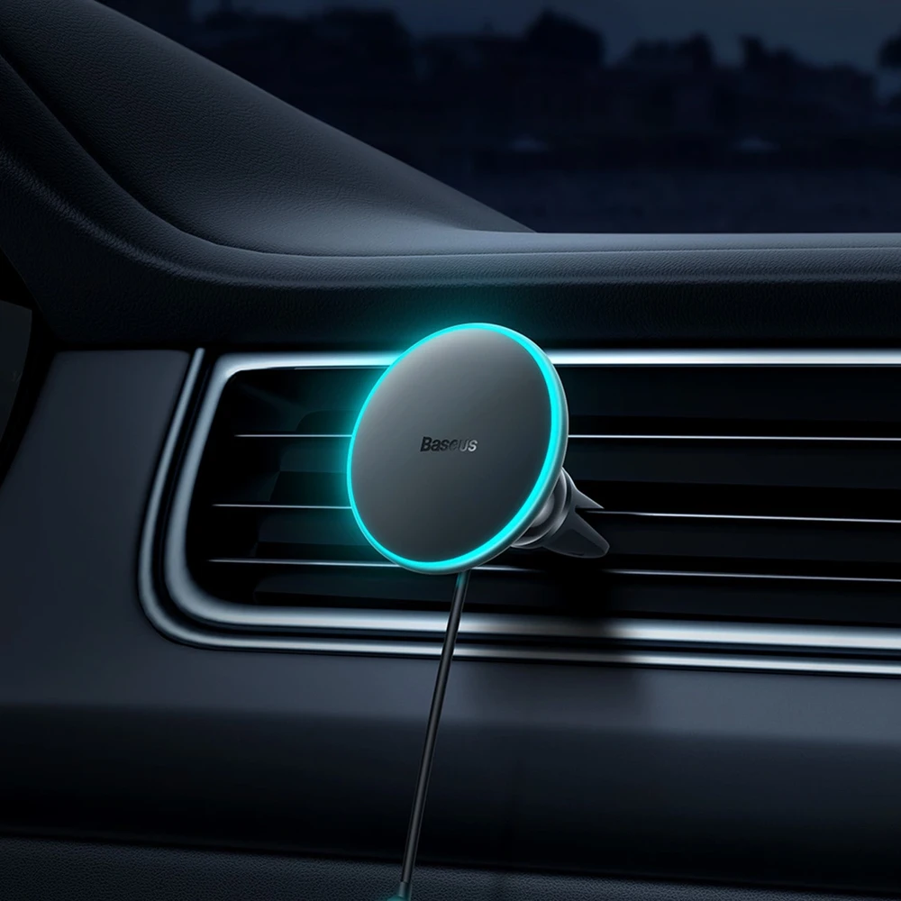 Magnetinis automobilinio telefono laikiklis Baseus CW01 prie ventiliacijos tinklelio su automobiliniu įkrovikliu USB-C, 15W + 25W (juodas)