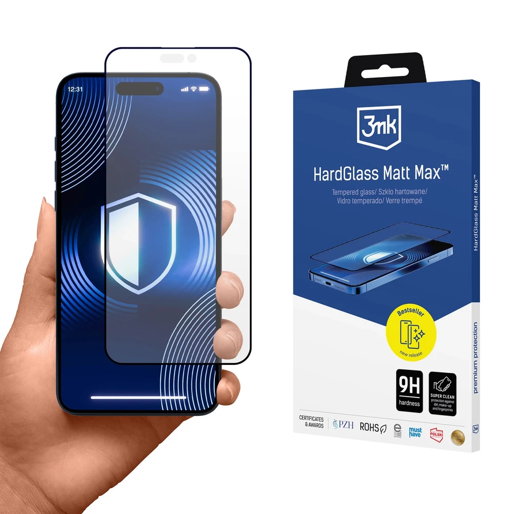 3MK kieto stiklo matinis „Max“ dėklas „Apple iPhone 15 Plus“ (6,7 colio)