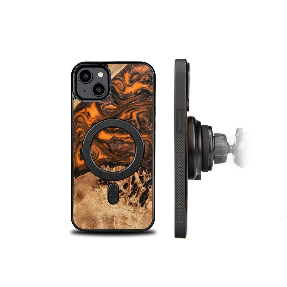 Wood and resin Apple iPhone 15 Plus MagSafe Bewood Unique Oranžinis - dėklas telefonui oranžinės ir juodos spalvps