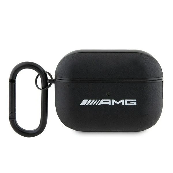 Mercedes AMG AMAP2SLWK AirPods Pro 2 (2022/2023) dėklas, juodos spalvos oda su balto logotipo detalėmis
