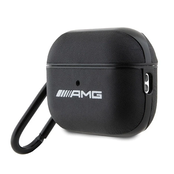 Mercedes AMG AMAP2SLWK AirPods Pro 2 (2022/2023) dėklas, juodos spalvos oda su balto logotipo detalėmis