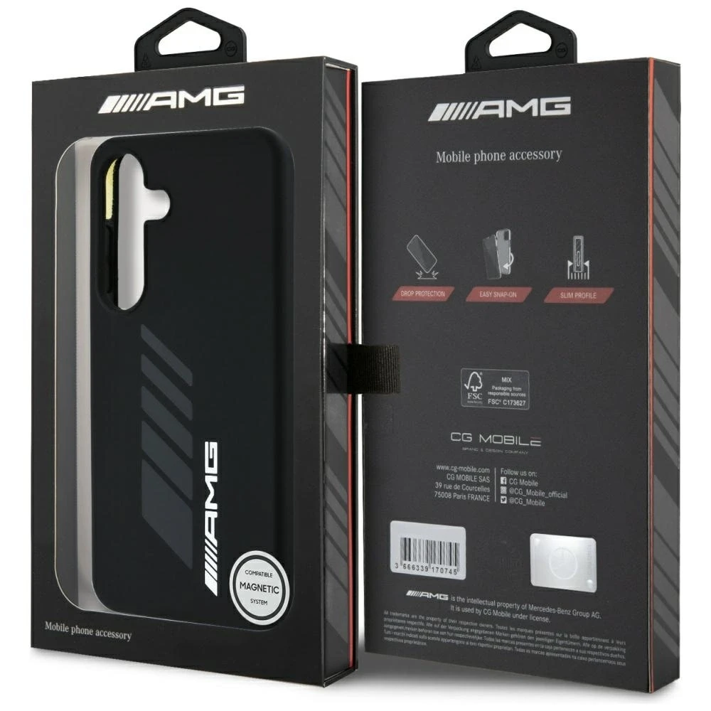 Mercedes Dėklas AMG Oversize Rhombs MagSafe Samsung Galaxy S25 juodos spalvos