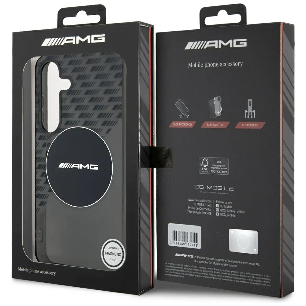 Dėklas Mercedes Cas AMG Transparent Rhombs MagSafe skirta Samsung Galaxy S25 juodas