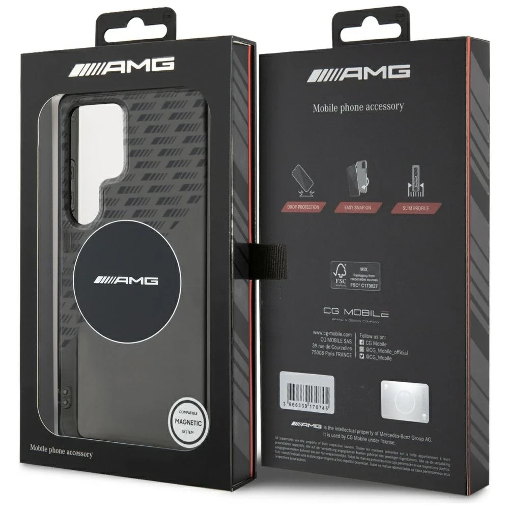 Mercedes Dėklas AMG skaidrus Rhombs MagSafe Samsung Galaxy S25 Ultra juodos spalvos