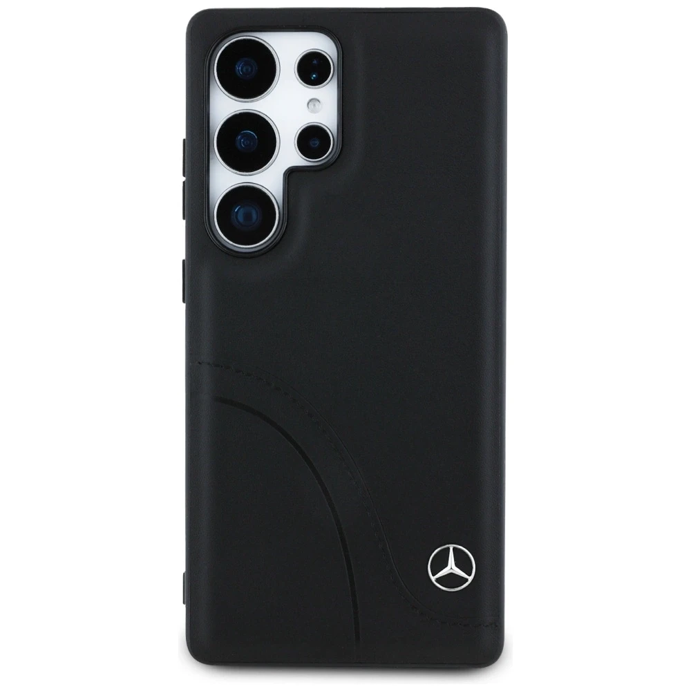 Mercedes Leather Curved Stitches Samsung Galaxy S25 Ultra dėklas telefonui juodos spalvos